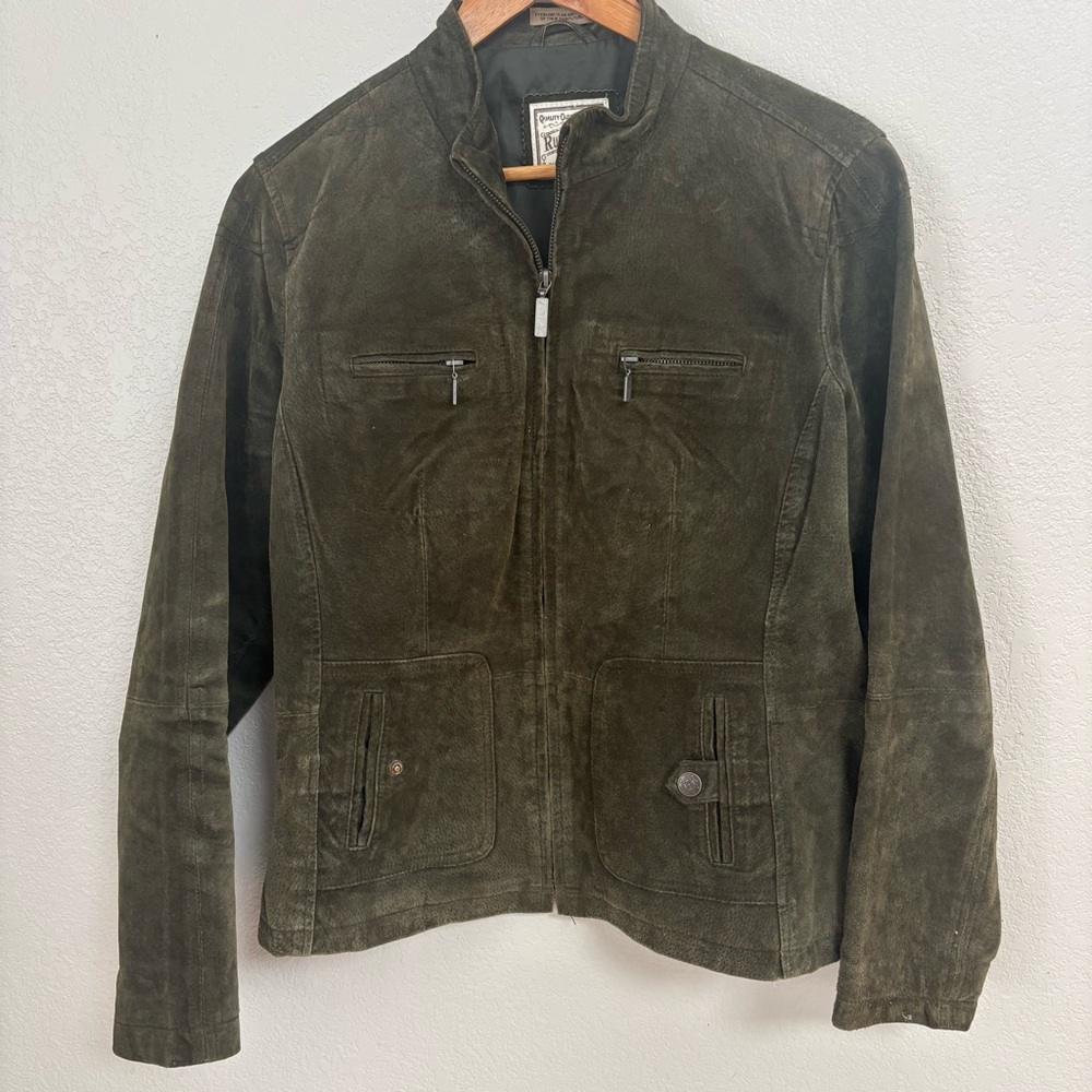 100% Leather Jacket - olive green